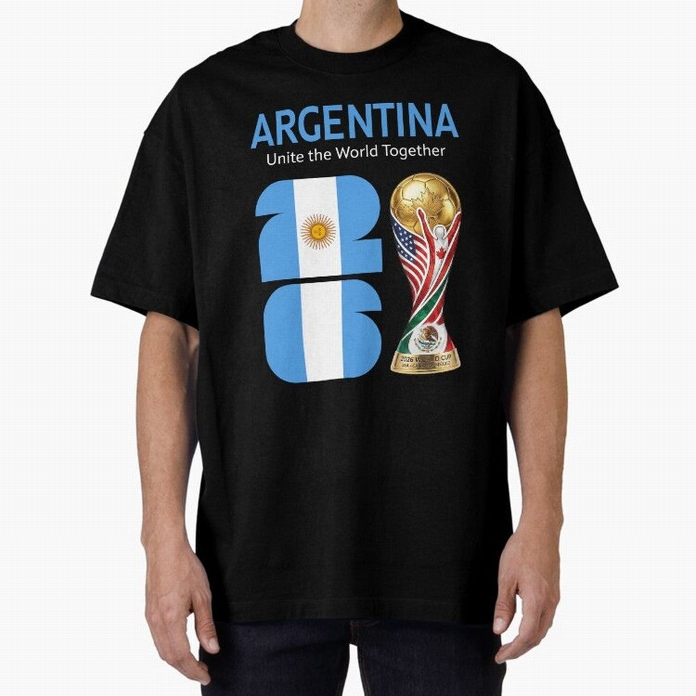 World Cup 2026, ARGENTINA Oversized T-Shirt Fuel the Hype around Global Football Passion for FIFA World Cup 2026 USA Canada Mexico, Filled with Haaland and Mbappe, Brazil, Portugal and Argentina, Sports Nostalgia, International Competition, Famous