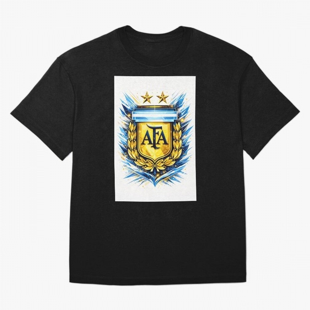 Argentina champions AFA crest gold blue soccer design Oversized T-Shirt Show Your Stadium Side during FIFA World Cup 2026 Group Stage Inspired by Mbappe, Spain and Netherlands Energy, Match Day Excitement, Supporter Culture, Golden Goals and Global
