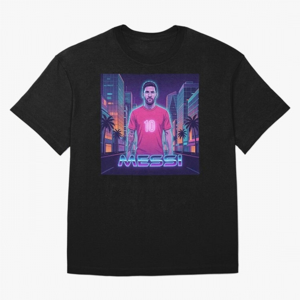 Inter Miami Football Legend Messi Cyberpunk Retro Futurist Design Classic T-Shirt Keep the Legacy of Global Football Passion for FIFA World Cup 2026 Group Stage, Celebrating CR7 and Messi, France and Portugal, Supporter Pride, Iconic Celebrations,