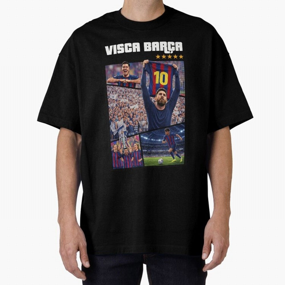 Visca Bar?a Legends Poster | Messi 10 FC Barcelona Art Oversized T-Shirt Refresh FIFA World Cup 2026 USA Canada Mexico for Fans of Messi and Cristiano Ronaldo and England and Germany, Bringing Supporter Pride, Iconic Celebrations, Legendary Names