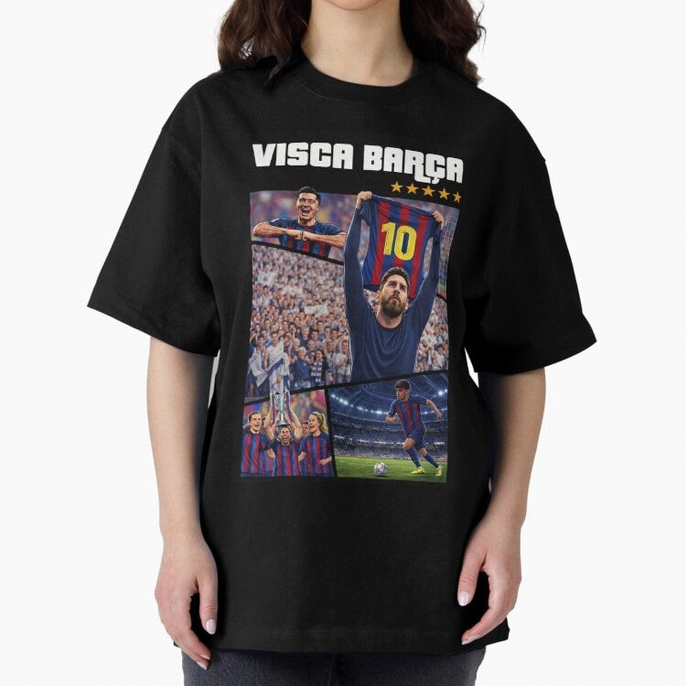 Visca Bar?a Legends Poster | Messi 10 FC Barcelona Art Oversized T-Shirt Refresh FIFA World Cup 2026 USA Canada Mexico for Fans of Messi and Cristiano Ronaldo and England and Germany, Bringing Supporter Pride, Iconic Celebrations, Legendary Names