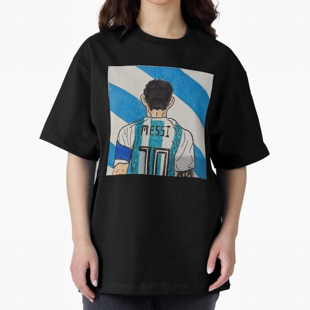 Messi Artwork Oversized T-Shirt Carry the Dream of FIFA World Cup 2026 Group Stage Spirit, Inspired by France and Portugal, Cristiano Ronaldo, Game Day Rituals, Football Legends, Country Pride and the Road to the Final; Ideal for Football Dads,