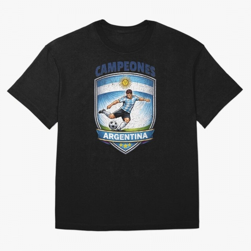 Argentina Vintage Soccer Badge - Campeones 3 Stars Essential T-Shirt Join Supporters Worldwide for Global Football Passion for FIFA World Cup 2026 Group Stage, Connected to Messi and Cristiano Ronaldo, Brazil, Championship Spirit, Famous Goals,