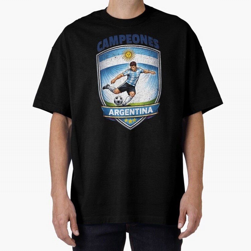 Argentina Vintage Soccer Badge - Campeones 3 Stars Essential T-Shirt Join Supporters Worldwide for Global Football Passion for FIFA World Cup 2026 Group Stage, Connected to Messi and Cristiano Ronaldo, Brazil, Championship Spirit, Famous Goals,