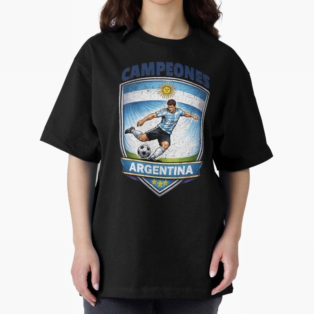 Argentina Vintage Soccer Badge - Campeones 3 Stars Essential T-Shirt Join Supporters Worldwide for Global Football Passion for FIFA World Cup 2026 Group Stage, Connected to Messi and Cristiano Ronaldo, Brazil, Championship Spirit, Famous Goals,