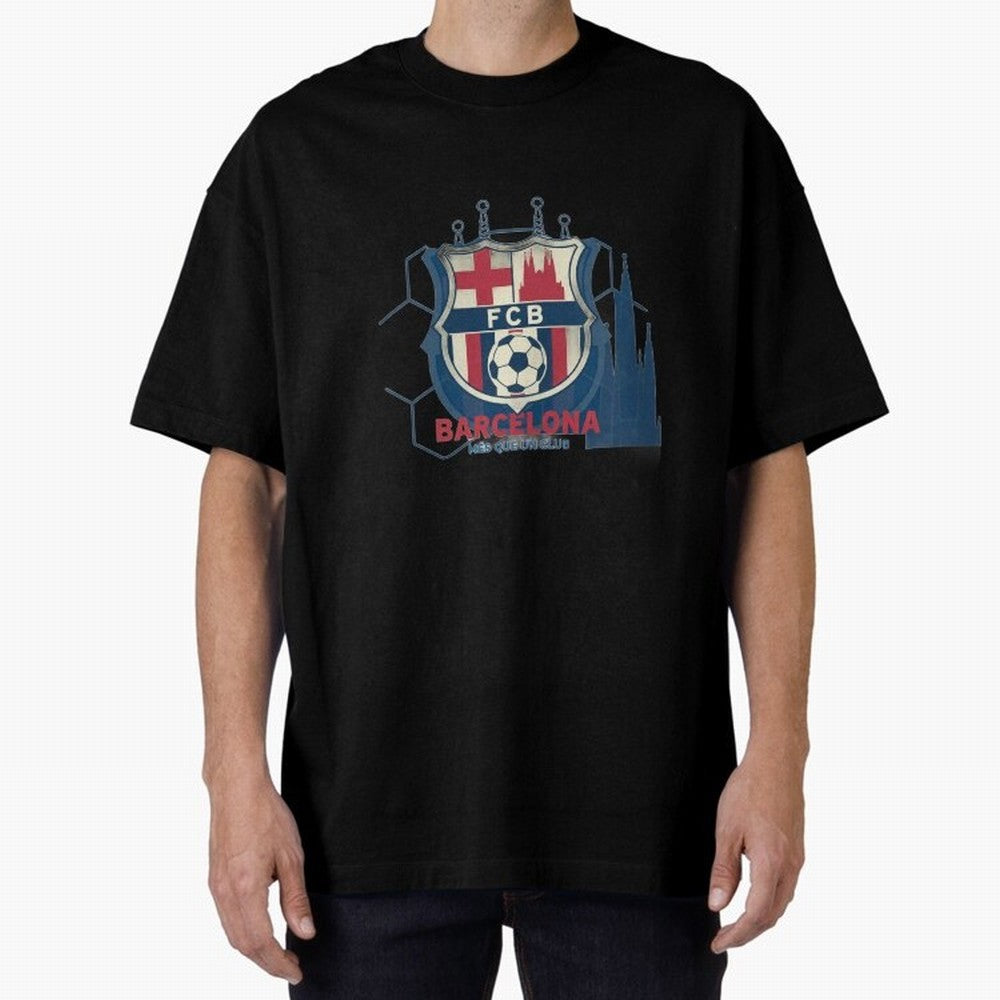 FCB Minimalist - Football Fan Design Oversized T-Shirt Feel the Heartbeat of the FIFA World Cup 2026 USA Canada Mexico Journey through Haaland Highlights, Spain and Netherlands Pride, Tournament Hype, Historic Matchups, Family Viewing Parties and