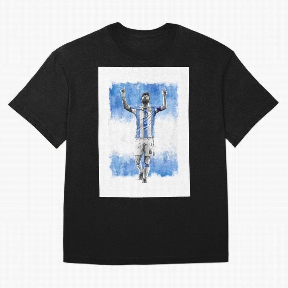 Messi Argentina Football Drawing Oversized T-Shirt Spotlight Global Football Passion for FIFA World Cup 2026 USA Canada Mexico, with Messi and Cristiano Ronaldo, England, France and Netherlands, Soccer Culture, Superstar Moments, National Team