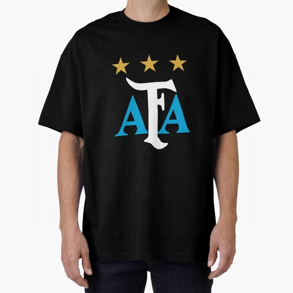 AFA logo - Argentina (light blue, white & gold) Oversized T-Shirt Share the Excitement of Match Day Hype around FIFA World Cup 2026 USA Canada Mexico, Mbappe, England, Retro Football Energy, Iconic Rivalries, Trophy Chase Drama and Stadium