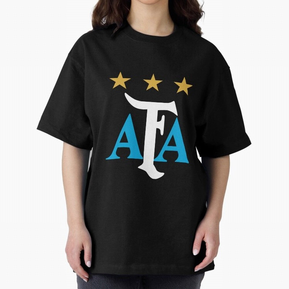 AFA logo - Argentina (light blue, white & gold) Oversized T-Shirt Share the Excitement of Match Day Hype around FIFA World Cup 2026 USA Canada Mexico, Mbappe, England, Retro Football Energy, Iconic Rivalries, Trophy Chase Drama and Stadium