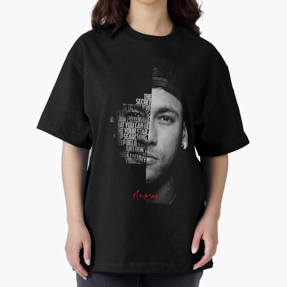 Black and white Neymar Jr quote. Oversized T-Shirt Fuel Your Fan Pride for FIFA World Cup 2026 Group Stage Connected to Cristiano Ronaldo, Haaland and CR7, England Energy, Goal Celebration Energy, Supporter Heritage, Football Icons and Worldwide