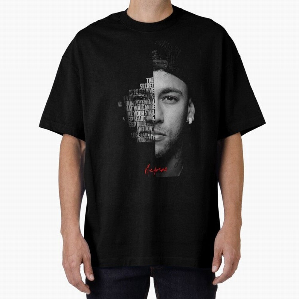 Black and white Neymar Jr quote. Oversized T-Shirt Fuel Your Fan Pride for FIFA World Cup 2026 Group Stage Connected to Cristiano Ronaldo, Haaland and CR7, England Energy, Goal Celebration Energy, Supporter Heritage, Football Icons and Worldwide