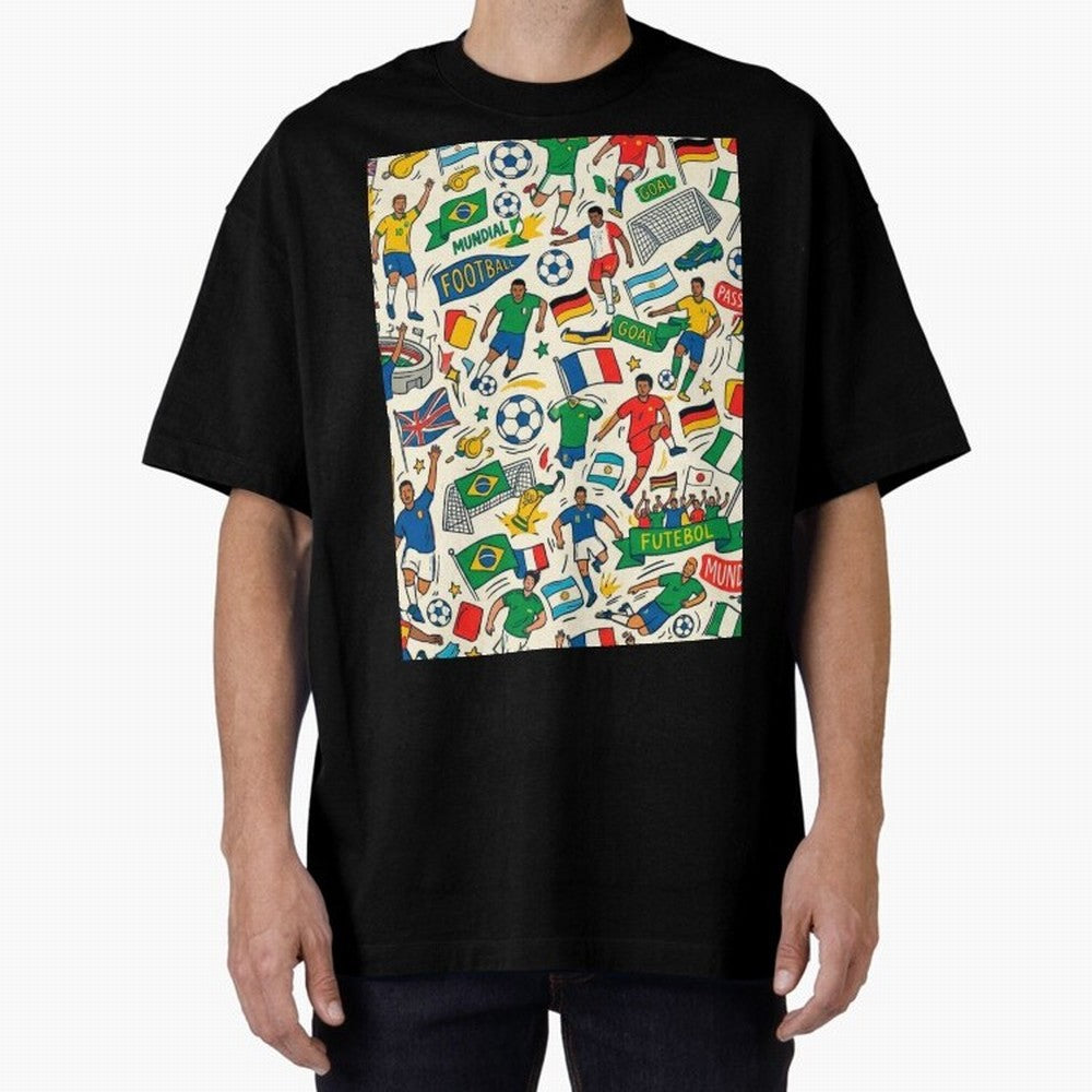 World Cup 2026: Global Football Fever Oversized T-Shirt Bring a Vintage Feel to Match Day Hype around FIFA World Cup 2026 Group Stage, Mbappe, France, Championship Spirit, Famous Goals, Roaring Crowds and International Football Unity; Great for