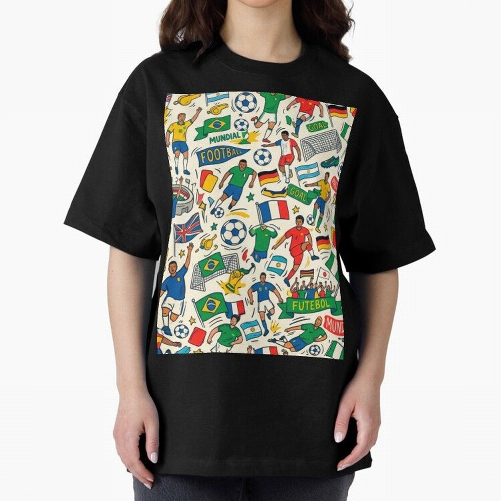 World Cup 2026: Global Football Fever Oversized T-Shirt Bring a Vintage Feel to Match Day Hype around FIFA World Cup 2026 Group Stage, Mbappe, France, Championship Spirit, Famous Goals, Roaring Crowds and International Football Unity; Great for