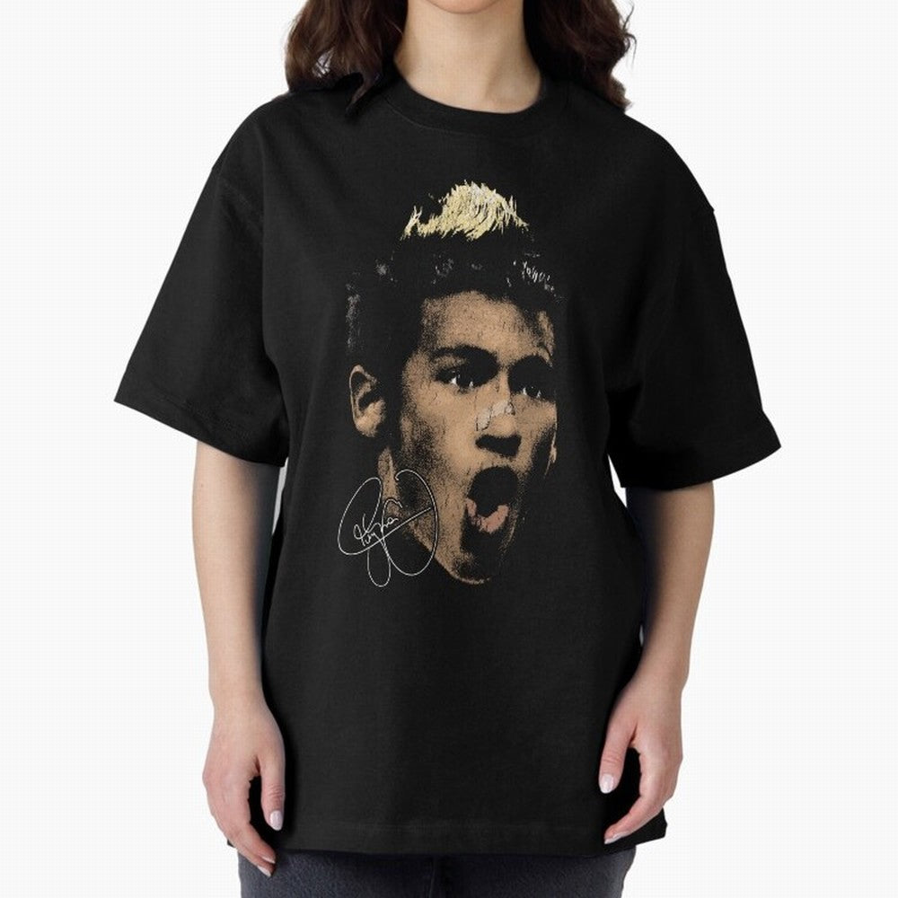 Young Neymar Illustration Oversized T-Shirt Capture Stadium Memories from FIFA World Cup 2026 for Fans of Neymar and Portugal, Bringing Worldwide Fan Energy, Dramatic Goals, Stadium Lights and Championship Celebrations; Made for Collectors Who