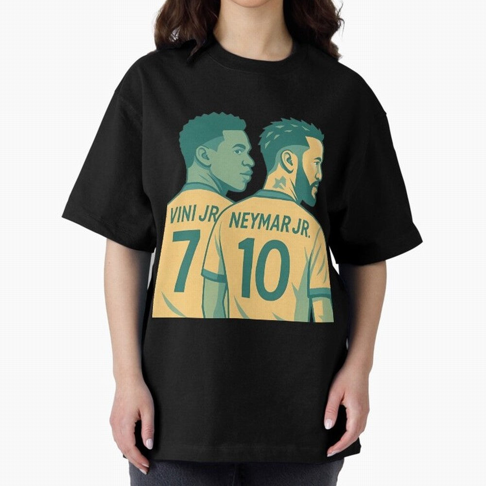 Vini Jr and Neymar Jr side-by-side Classic T-Shirt Celebrate Soccer Greatness during Match Day Hype around FIFA World Cup 2026, Messi, Brazil, Vintage Soccer Flavor, Modern Football Stars, National Flags and Final Night Emotion; Made for Collectors