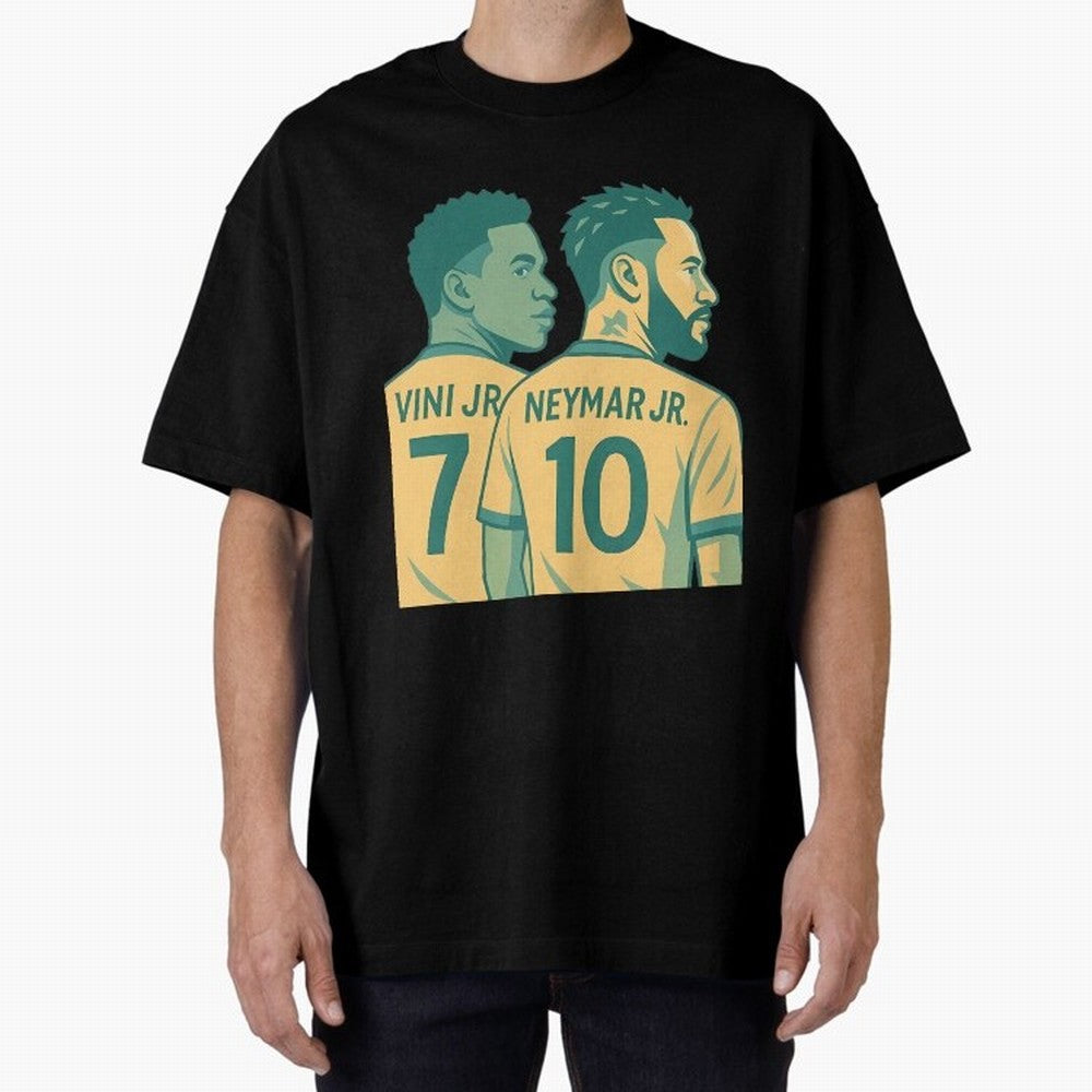 Vini Jr and Neymar Jr side-by-side Classic T-Shirt Celebrate Soccer Greatness during Match Day Hype around FIFA World Cup 2026, Messi, Brazil, Vintage Soccer Flavor, Modern Football Stars, National Flags and Final Night Emotion; Made for Collectors