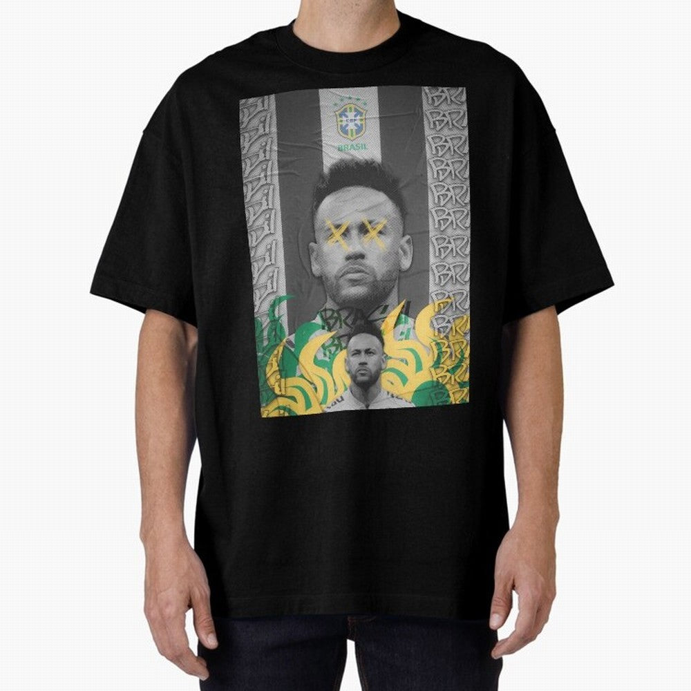Brazil Football Star Grunge Poster Oversized T-Shirt Celebrate Football Dreams Across FIFA World Cup 2026 Group Stage Celebrating Cristiano Ronaldo, Haaland and CR7, Portugal, Spain and Germany Energy, Retro Football Energy, Iconic Rivalries,