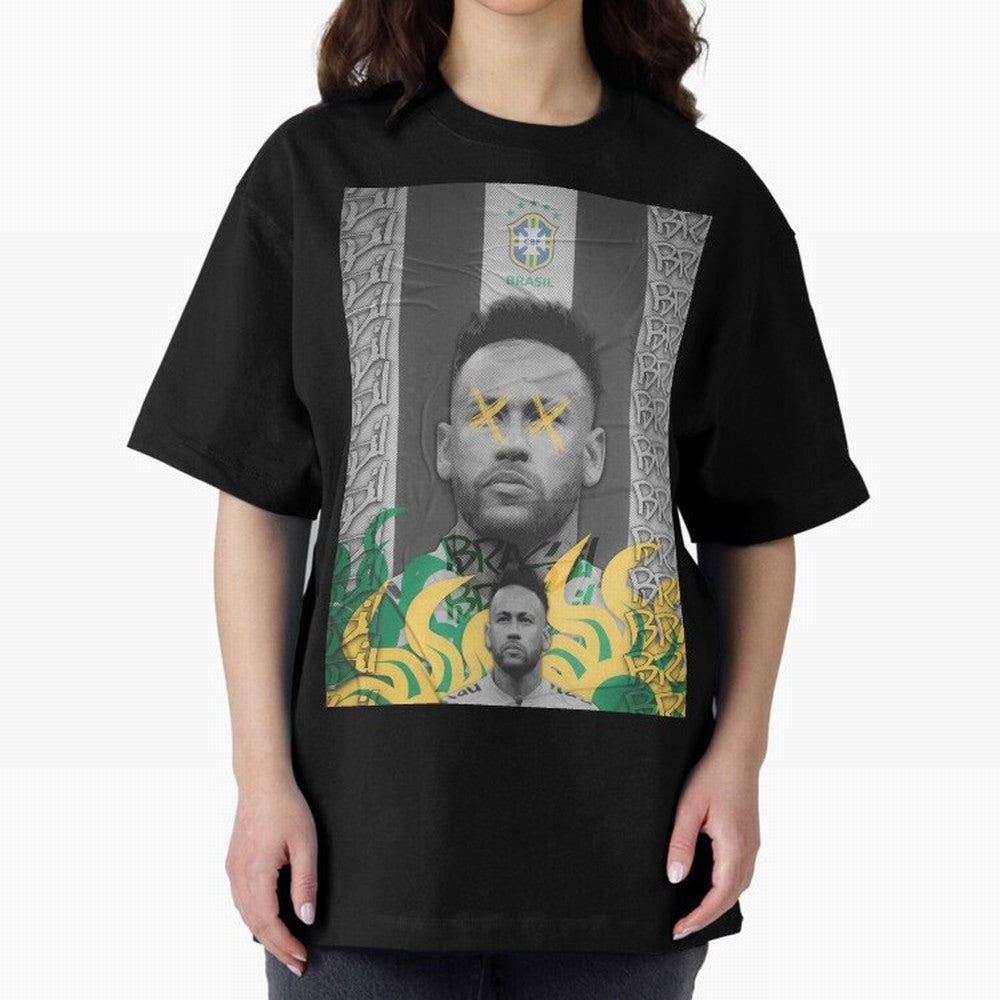 Brazil Football Star Grunge Poster Oversized T-Shirt Celebrate Football Dreams Across FIFA World Cup 2026 Group Stage Celebrating Cristiano Ronaldo, Haaland and CR7, Portugal, Spain and Germany Energy, Retro Football Energy, Iconic Rivalries,