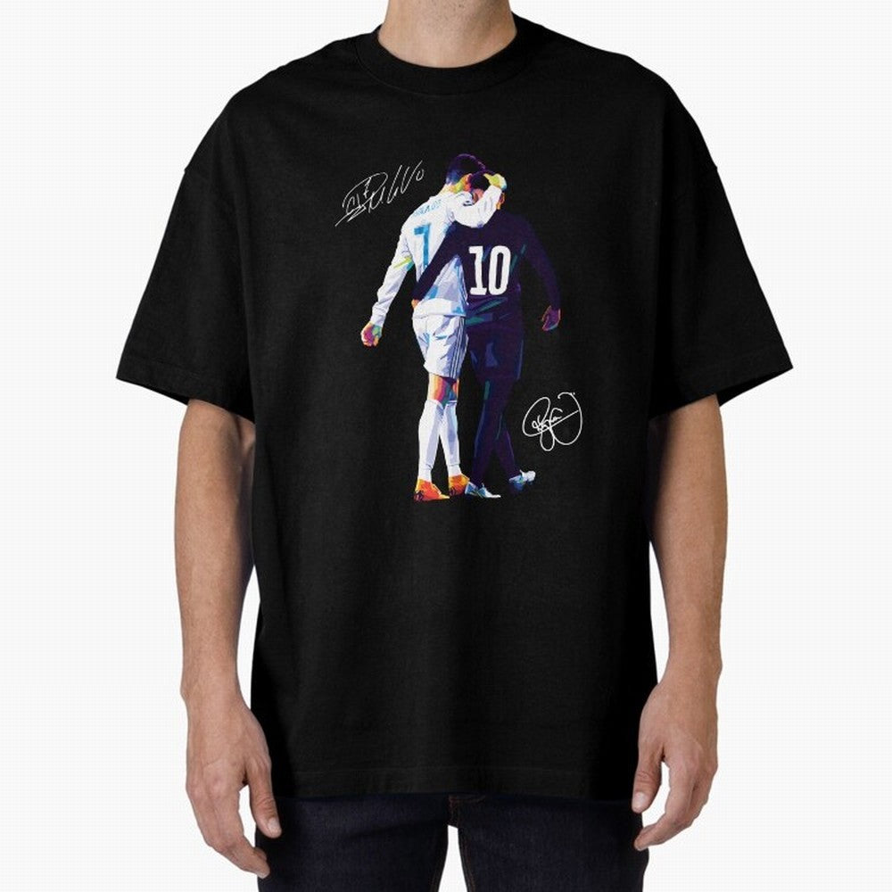 Cristiano Ronaldo and Neymar Jr Wpap Art Oversized T-Shirt Celebrate the Road through FIFA World Cup 2026 Group Stage Capturing Mbappe, Spain Energy, Retro Football Energy, Iconic Rivalries, Trophy Chase Drama and Stadium Atmosphere; Perfect for