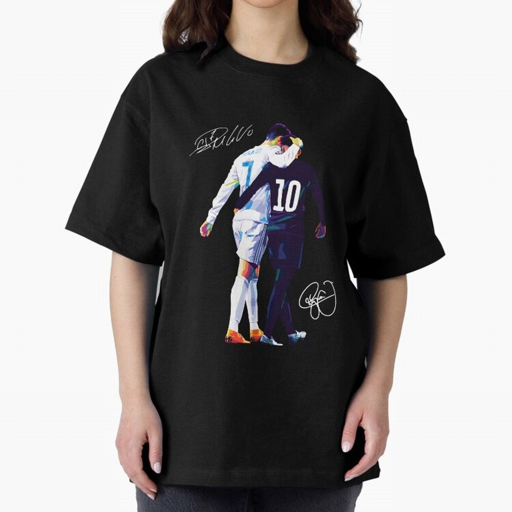 Cristiano Ronaldo and Neymar Jr Wpap Art Oversized T-Shirt Celebrate the Road through FIFA World Cup 2026 Group Stage Capturing Mbappe, Spain Energy, Retro Football Energy, Iconic Rivalries, Trophy Chase Drama and Stadium Atmosphere; Perfect for