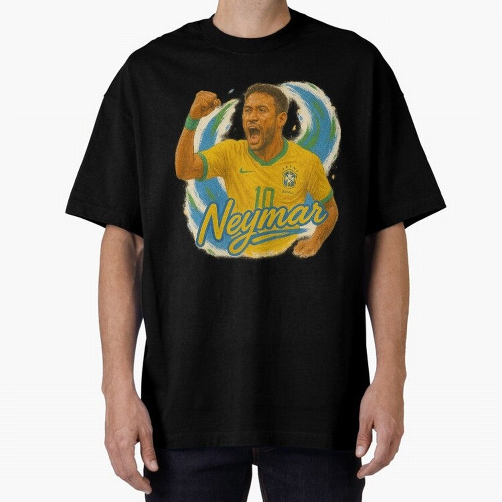 Neymar Brazil Art ¨C Dynamic Football Superstar Tribute Design	 Oversized T-Shirt Enjoy the Biggest Football Party of FIFA World Cup 2026 Group Stage Made for Messi and Cristiano Ronaldo, Argentina and Brazil Energy, Stadium Memories, Football