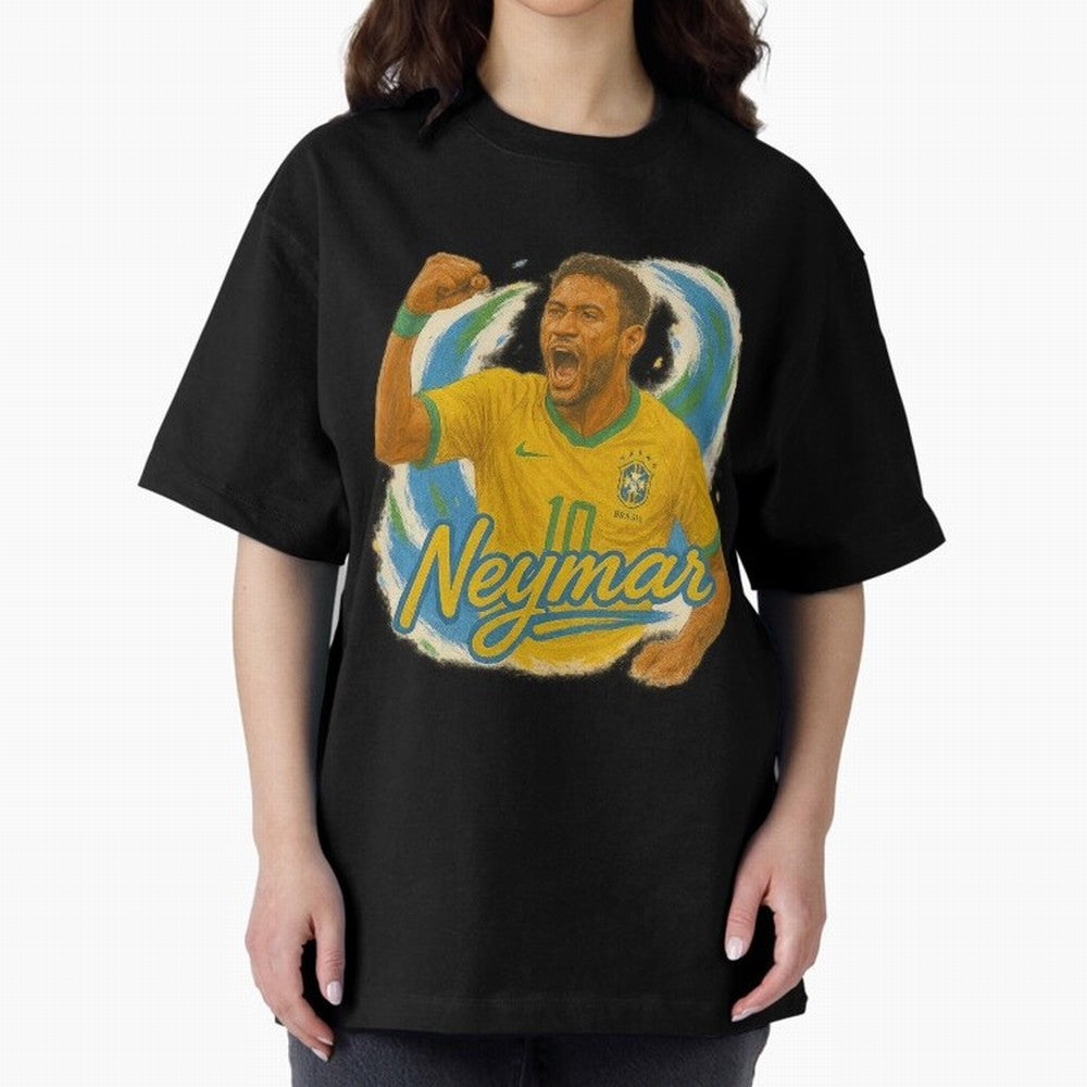 Neymar Brazil Art ¨C Dynamic Football Superstar Tribute Design	 Oversized T-Shirt Enjoy the Biggest Football Party of FIFA World Cup 2026 Group Stage Made for Messi and Cristiano Ronaldo, Argentina and Brazil Energy, Stadium Memories, Football