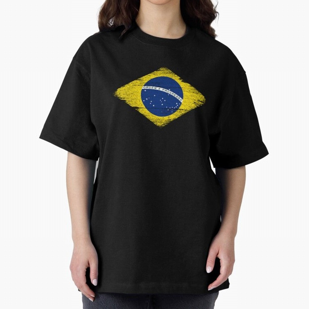 Brazil Flag Design Oversized T-Shirt Share FIFA World Cup 2026 Group Stage Connected to Haaland and Mbappe, Argentina and Brazil Energy, Worldwide Fan Energy, Dramatic Goals, Stadium Lights and Championship Celebrations; Created for Match Day