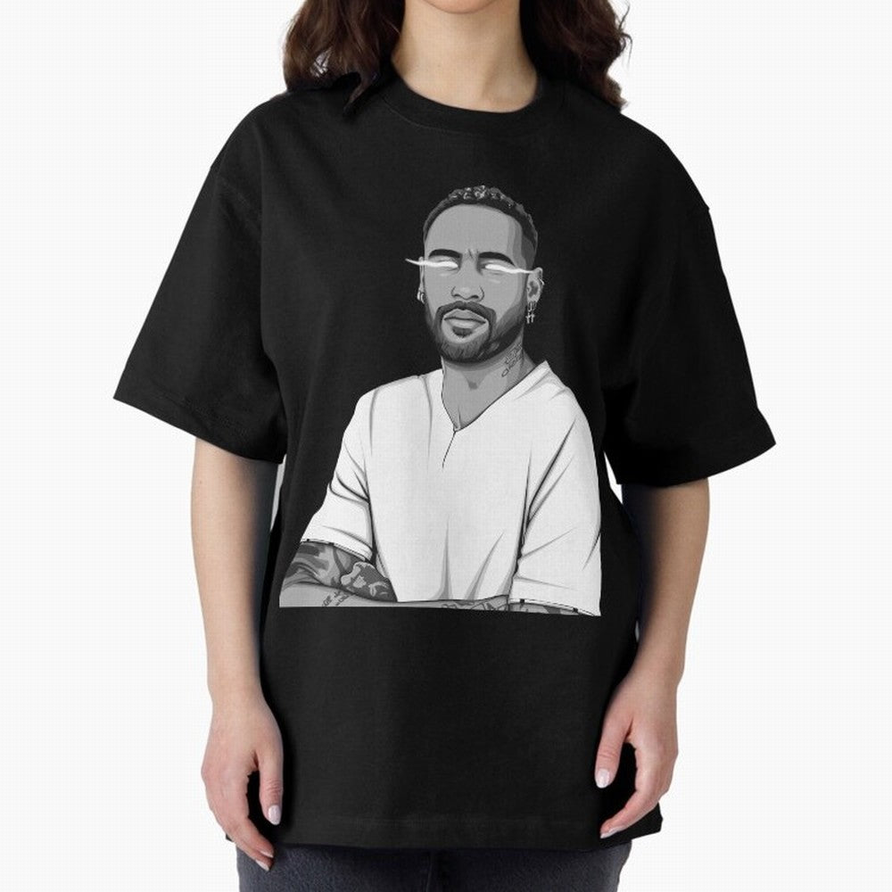 Neymar Jr. Black and White Version Oversized T-Shirt Experience Match Day Hype around FIFA World Cup 2026, Mbappe, Netherlands, Stadium Chants, National Pride, Trophy Dreams and Unforgettable Football Memories; Created for Match Day Parties, Soccer