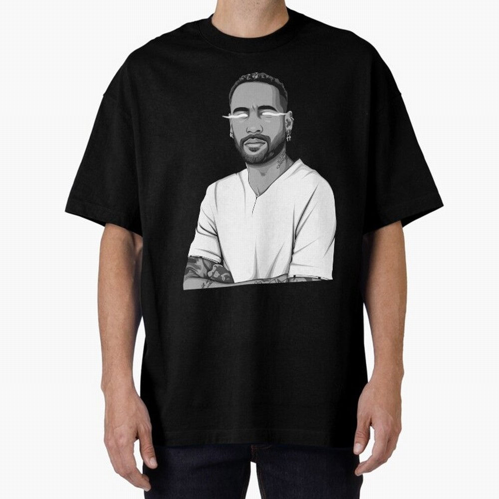 Neymar Jr. Black and White Version Oversized T-Shirt Experience Match Day Hype around FIFA World Cup 2026, Mbappe, Netherlands, Stadium Chants, National Pride, Trophy Dreams and Unforgettable Football Memories; Created for Match Day Parties, Soccer