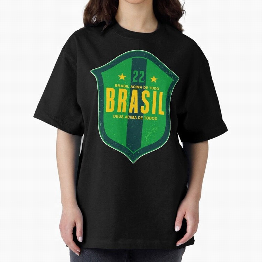 BRAS?O BRASIL 22 Oversized T-Shirt Show Championship Spirit for Global Football Passion for FIFA World Cup 2026, Highlighting CR7, Germany, Football History, Final Match Energy, Crowd Noise and Once in a Lifetime Moments; Created for Match Day