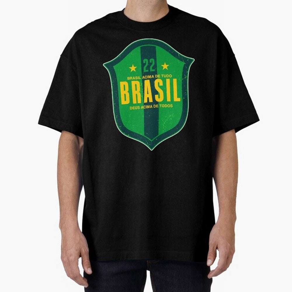 BRAS?O BRASIL 22 Oversized T-Shirt Show Championship Spirit for Global Football Passion for FIFA World Cup 2026, Highlighting CR7, Germany, Football History, Final Match Energy, Crowd Noise and Once in a Lifetime Moments; Created for Match Day