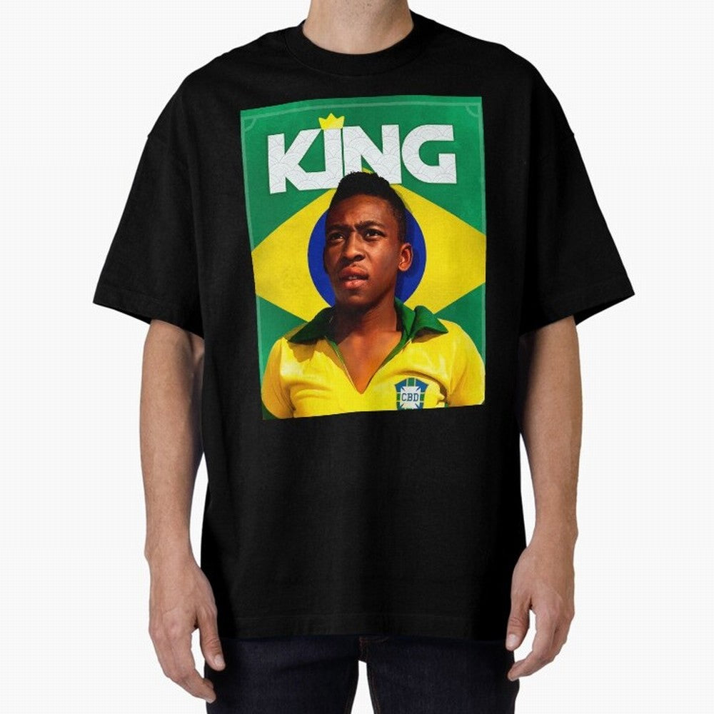 King Pele Oversized T-Shirt Honor the Beautiful Game during Match Day Hype around FIFA World Cup 2026 Group Stage, Messi, Argentina, France and Brazil, Retro Football Energy, Iconic Rivalries, Trophy Chase Drama and Stadium Atmosphere; Great for
