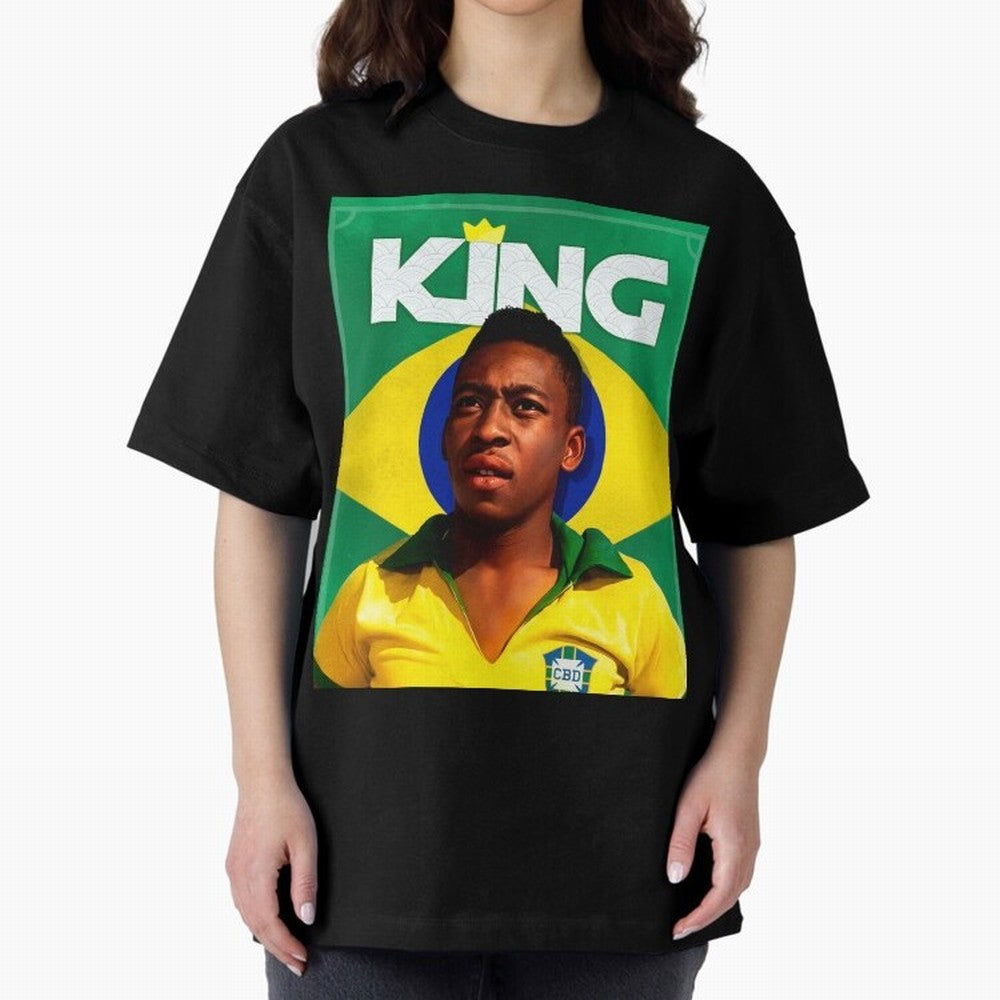 King Pele Oversized T-Shirt Honor the Beautiful Game during Match Day Hype around FIFA World Cup 2026 Group Stage, Messi, Argentina, France and Brazil, Retro Football Energy, Iconic Rivalries, Trophy Chase Drama and Stadium Atmosphere; Great for