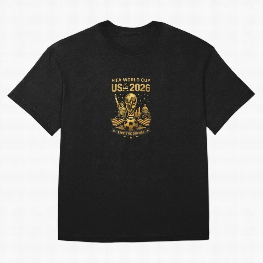 Fifa World Cup USA 2026 Gold Soccer Football Classic T-Shirt Enjoy FIFA World Cup 2026 Group Stage Driven by Messi, Neymar and Mbappe, France Energy, Classic Soccer Heritage, Championship Pressure, Fan Loyalty and International Pride; Perfect for