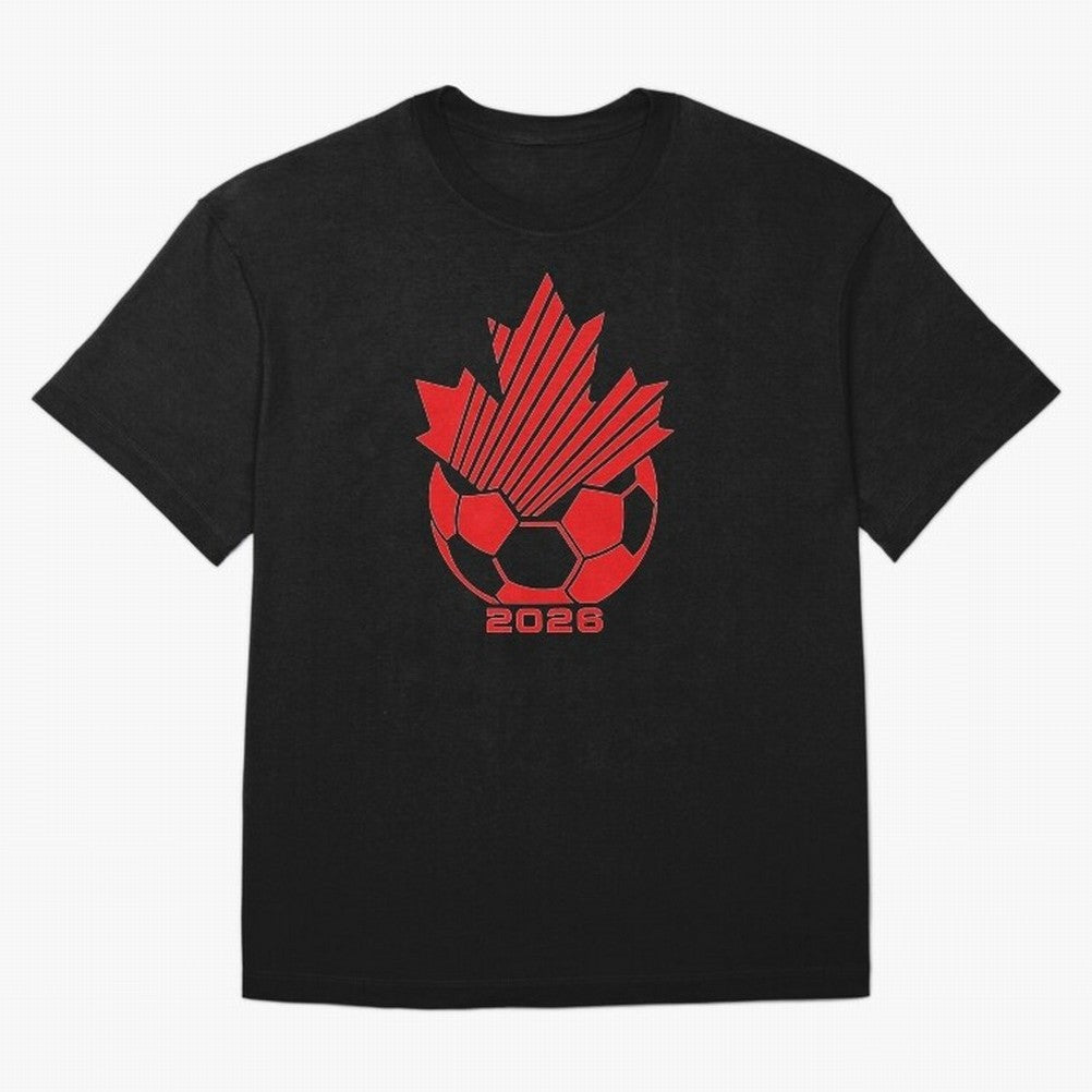 Red Maple Leaf Soccer 2026 Emblem Classic T-Shirt Honor the Football Icons of FIFA World Cup 2026 Spirit, Driven by Brazil, Messi, Neymar and Mbappe, Match Day Excitement, Supporter Culture, Golden Goals and Global Football Passion; Great for Watch