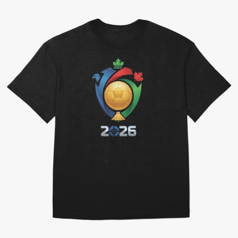 Golden Soccer Ball 2026 Host Nations Emblem Classic T-Shirt Mark Global Football Passion for FIFA World Cup 2026 USA Canada Mexico, Inspired by Messi, Spain and Netherlands, Champion Mindset, Group Stage Buzz, Knockout Tension and Passionate Fan
