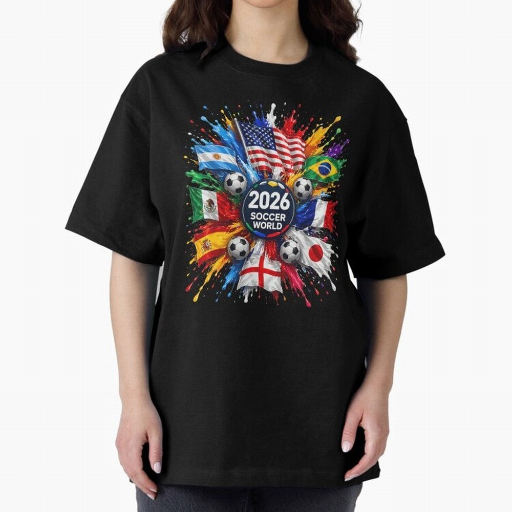 2026 Soccer World Championship Global Flags Paint Splash Sports Fan Graphic Classic T-Shirt Follow Every Goal of FIFA World Cup 2026 for Fans of Mbappe and Brazil, Bringing Global Supporter Spirit, Legendary Goals, National Colors and Tournament