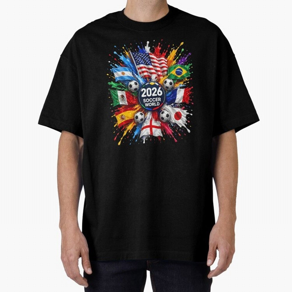 2026 Soccer World Championship Global Flags Paint Splash Sports Fan Graphic Classic T-Shirt Follow Every Goal of FIFA World Cup 2026 for Fans of Mbappe and Brazil, Bringing Global Supporter Spirit, Legendary Goals, National Colors and Tournament