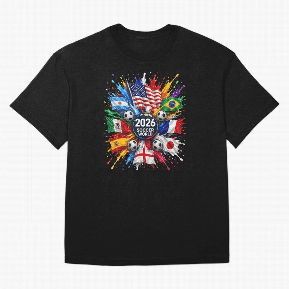 2026 Soccer World Championship Global Flags Paint Splash Sports Fan Graphic Classic T-Shirt Follow Every Goal of FIFA World Cup 2026 for Fans of Mbappe and Brazil, Bringing Global Supporter Spirit, Legendary Goals, National Colors and Tournament