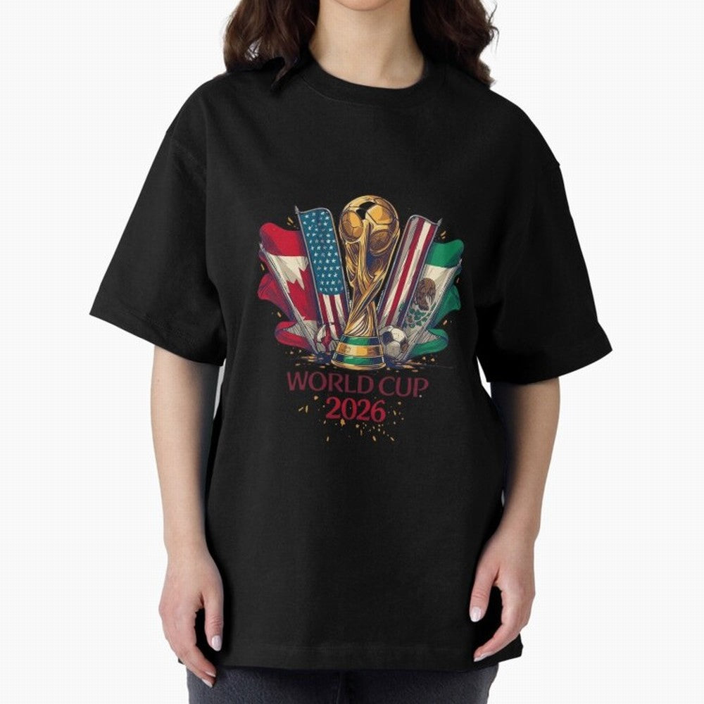 Host Trio Flags Banner Trophy Classic T-Shirt Bring Trophy Dreams to FIFA World Cup 2026 USA Canada Mexico for Fans of Messi, Neymar and Mbappe and Spain and Netherlands, Bringing Worldwide Fan Energy, Dramatic Goals, Stadium Lights and
