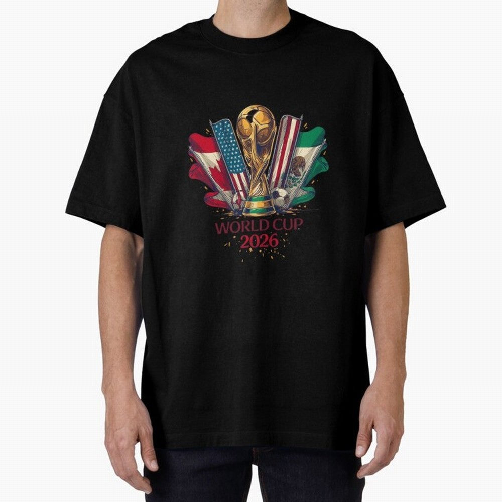 Host Trio Flags Banner Trophy Classic T-Shirt Bring Trophy Dreams to FIFA World Cup 2026 USA Canada Mexico for Fans of Messi, Neymar and Mbappe and Spain and Netherlands, Bringing Worldwide Fan Energy, Dramatic Goals, Stadium Lights and
