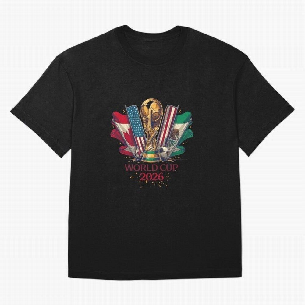 Host Trio Flags Banner Trophy Classic T-Shirt Bring Trophy Dreams to FIFA World Cup 2026 USA Canada Mexico for Fans of Messi, Neymar and Mbappe and Spain and Netherlands, Bringing Worldwide Fan Energy, Dramatic Goals, Stadium Lights and