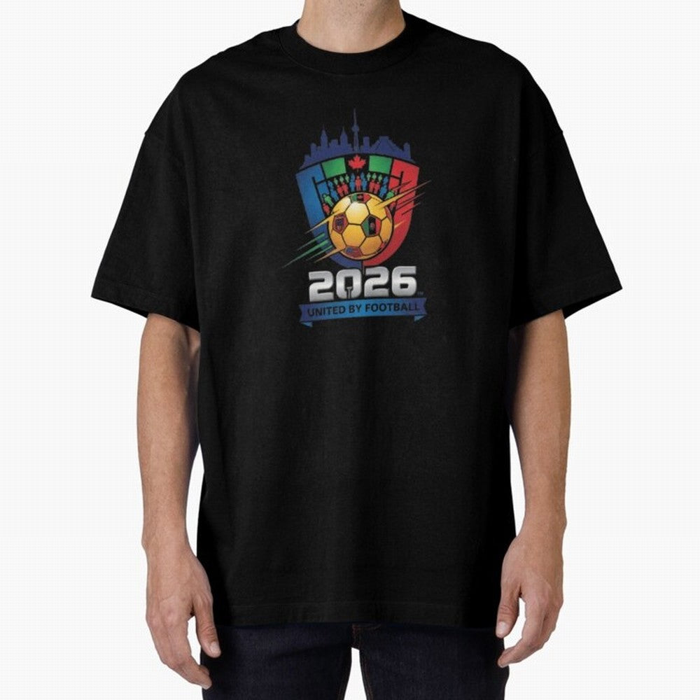 2026 World Cup United by Football Shield Emblem with Skyline Classic T-Shirt Relive FIFA World Cup 2026 USA Canada Mexico for Fans of Mbappe and Neymar and Brazil, Portugal and Argentina, Bringing Goal Celebration Energy, Supporter Heritage,