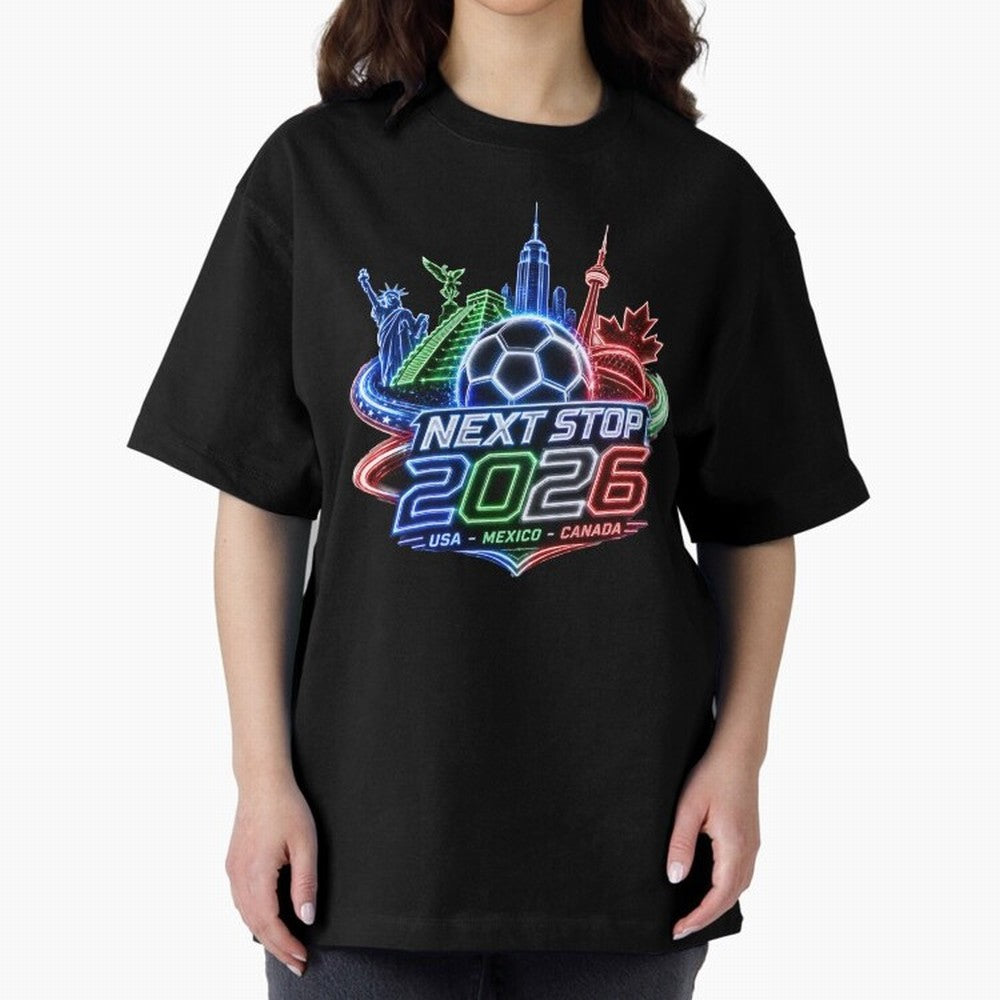 Next Stop 2026 USA Mexico Canada Neon Soccer Emblem Classic T-Shirt Celebrate Football Dreams Across FIFA World Cup 2026 USA Canada Mexico for Fans of Cristiano Ronaldo and Germany, Bringing Football Passion, Legendary Performances, Festival Vibes