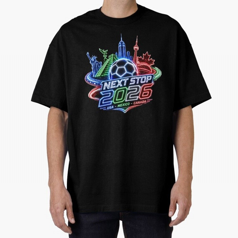 Next Stop 2026 USA Mexico Canada Neon Soccer Emblem Classic T-Shirt Celebrate Football Dreams Across FIFA World Cup 2026 USA Canada Mexico for Fans of Cristiano Ronaldo and Germany, Bringing Football Passion, Legendary Performances, Festival Vibes