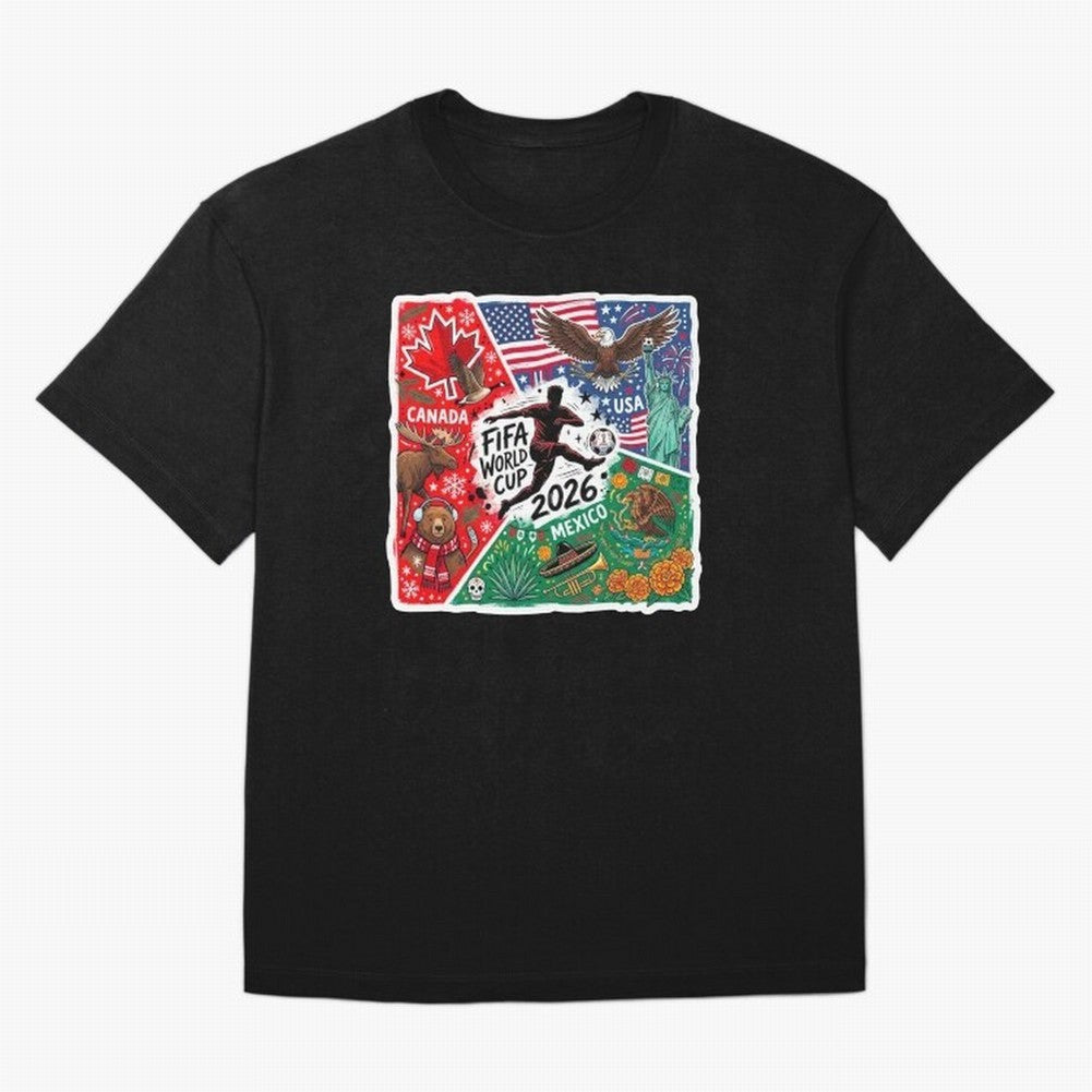 FIFA World Cup 2026 USA Canada Mexico ¨C Patriotic Football Collage Design Classic T-Shirt Bring Retro Soccer Energy to the FIFA World Cup 2026 Group Stage Journey through Mbappe Highlights, Argentina Pride, Supporter Pride, Iconic Celebrations,