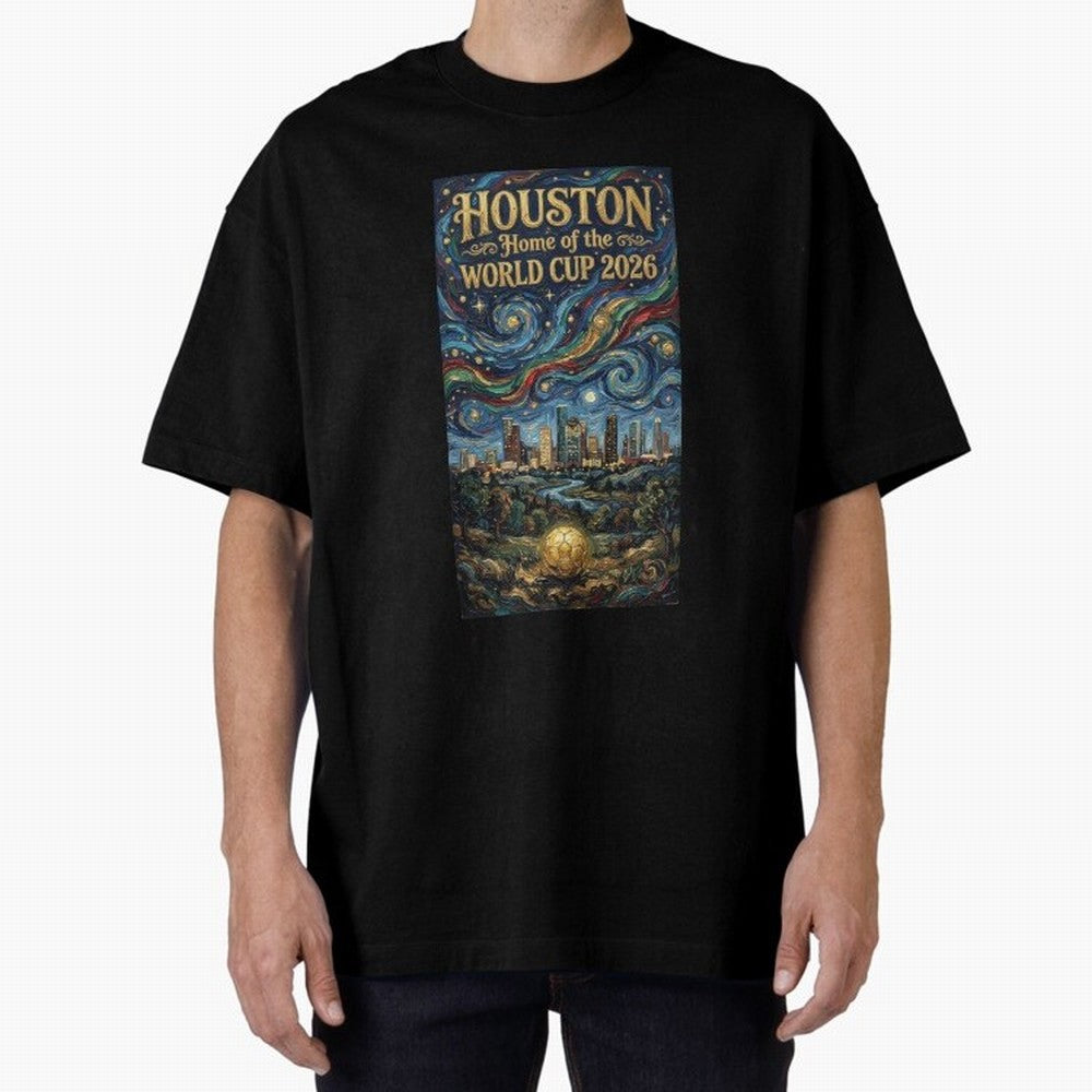 Houston Starry Night Skyline World Cup 2026 Soccer Poster ¡ª Van Gogh Fine Art Print Classic T-Shirt Celebrate the Stars of FIFA World Cup 2026 for Fans of CR7 and Portugal, Spain and Germany, Bringing Sports Nostalgia, International Competition,