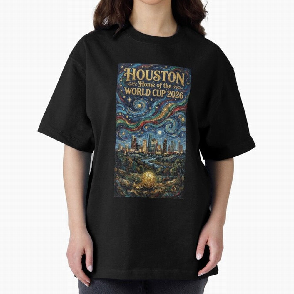 Houston Starry Night Skyline World Cup 2026 Soccer Poster ¡ª Van Gogh Fine Art Print Classic T-Shirt Celebrate the Stars of FIFA World Cup 2026 for Fans of CR7 and Portugal, Spain and Germany, Bringing Sports Nostalgia, International Competition,