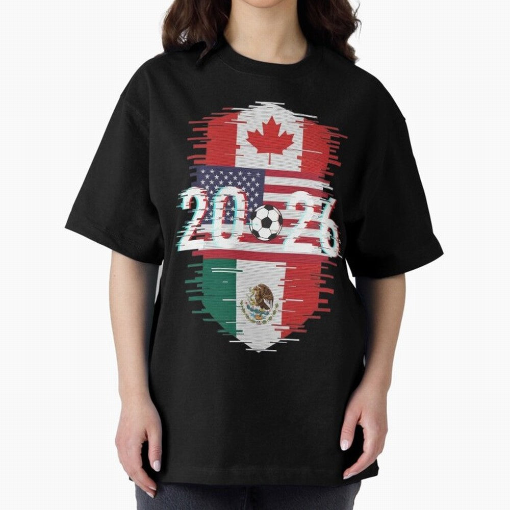 Glitched United 2026 - North America Emblem Classic T-Shirt Keep the Match Day Mood of FIFA World Cup 2026 USA Canada Mexico Spirit, Built around Brazil, Portugal and Argentina, Mbappe and Neymar, Match Day Excitement, Supporter Culture, Golden