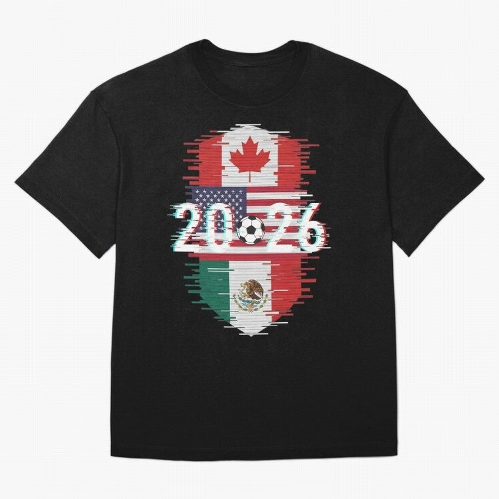 Glitched United 2026 - North America Emblem Classic T-Shirt Keep the Match Day Mood of FIFA World Cup 2026 USA Canada Mexico Spirit, Built around Brazil, Portugal and Argentina, Mbappe and Neymar, Match Day Excitement, Supporter Culture, Golden